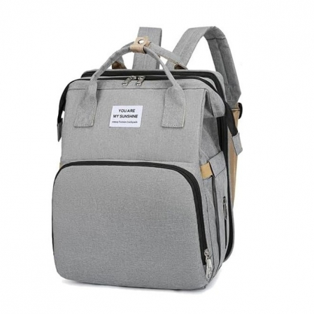 Accesorii si articole bebelusi - Rucsac Multifunctional pentru Mamici cu Patut Pliabil si Baza de Schimbat, 42 x 32 x 22 cm, Gri