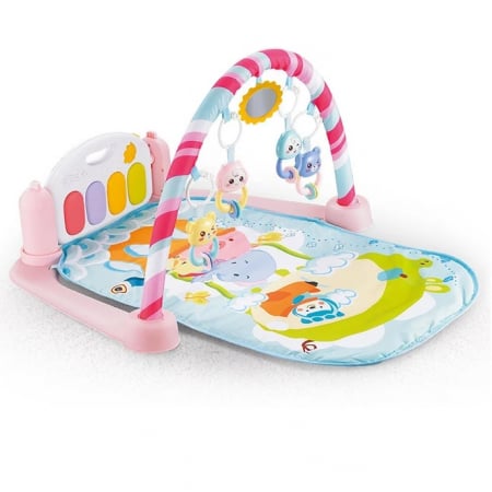 Saltea de joaca bebe cu pian, telecomanda si microfon - suport mp3, roz