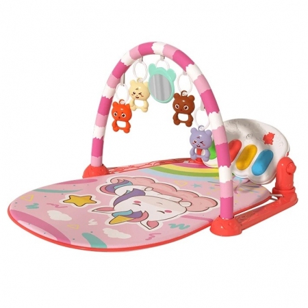 Centre activitati - Saltea de joaca pentru bebelusi cu pian detasabil Unicorn, muzica si lumini, roz
