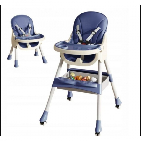 Scaun de masa pentru bebelusi si copii cu roti, telescopic, pliabil, masuta reglabila, suport picioare, scaun invelis piele artificiala, centura siguranta, spatiu depozitare,  albastru [3]