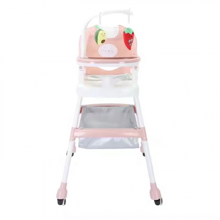 Scaun de Masa pentru Copii Multifunctional Pliabil cu Roti, Cos de Depozitare, Centura de Siguranta, Suport de Agatat Jucarii, 110 x 60 x 70 cm, Roz [1]
