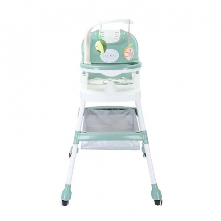 Scaun de Masa pentru Copii Multifunctional Pliabil cu Roti, Cos de Depozitare, Centura de Siguranta, Suport de Agatat Jucarii, 110 x 60 x 70 cm, Verde [1]