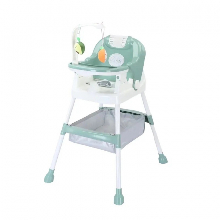 Scaune de masa bebe - Scaun de Masa pentru Copii Multifunctional Pliabil cu Roti, Cos de Depozitare, Centura de Siguranta, Suport de Agatat Jucarii, 110 x 60 x 70 cm, Verde