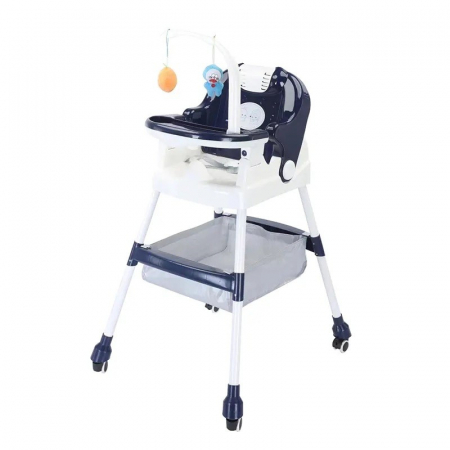 Scaun de Masa pentru Copii Multifunctional Pliabil cu Roti, Cos de Depozitare, Centura de Siguranta, Suport de Agatat Jucarii, 110 x 60 x 70 cm, Albastru [1]