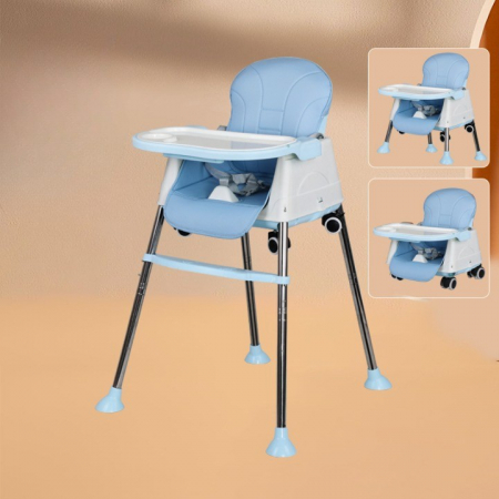 Scaun de Masa Pliabil 3 in 1 Multifunctional, Masuta si Husa Detasabile, Roti, Centura de Siguranta, Ajustare Inaltime, Albastru [1]