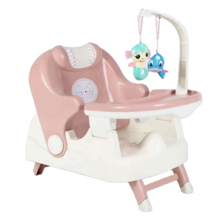 Scaune de masa bebe - Scaun pentru Copii si Bebelusi 2 in 1, Servit Masa si pentru Baie, Pliabil, Portabil, din Plastic, Spatar Reglabil, 58 x 39 x 45 cm, Roz