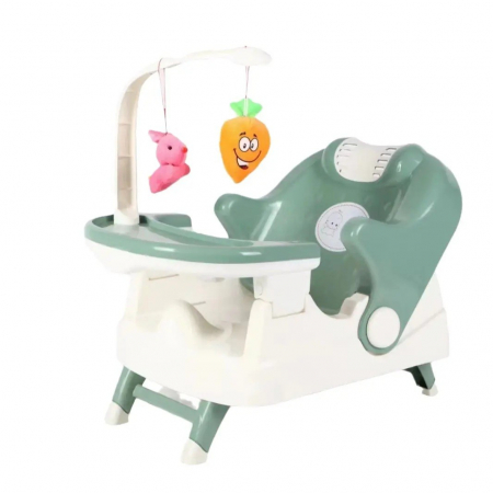 Scaune de masa bebe - Scaun pentru Copii si Bebelusi 2 in 1, Servit Masa si pentru Baie, Pliabil, Portabil, din Plastic, Spatar Reglabil, 58 x 39 x 45 cm, Verde