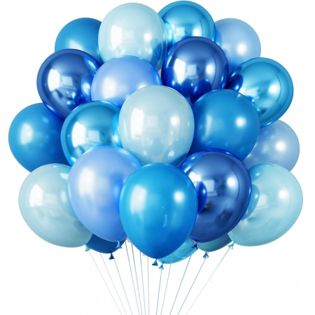Set 10 Baloane din Latex Chrome,  Model Party, 23 cm, Diferite Nuante Albastru, 2.2 g [4]