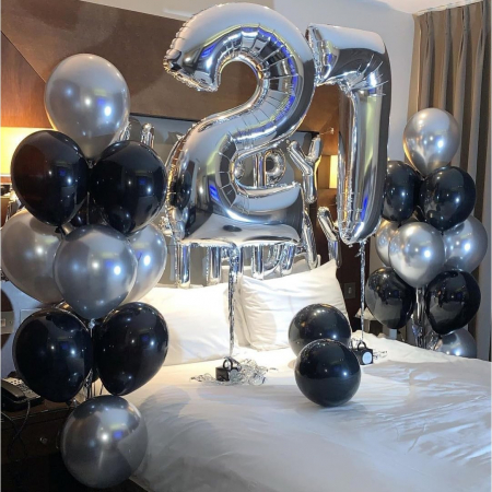 Set 10 Baloane din Latex Chrome,  Model Party, 23 cm, Negru Argintiu, 2.2 g [3]