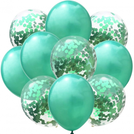 Articole de petrecere - Set 10 Baloane din Latex, Model Party Confetti, 5 x Confetti, 5 x Turcoaz, 25 cm, 2.2g