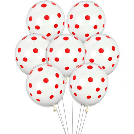 Set 10 Baloane din Latex,  Model Party cu Buline, 30 cm, Alb si Rosu, 2.8 g [3]