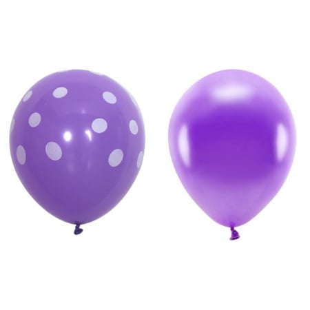 Set 10 Baloane din Latex,  Model Party cu Buline si Simple, 30 cm, Mov, 2.8 g [1]