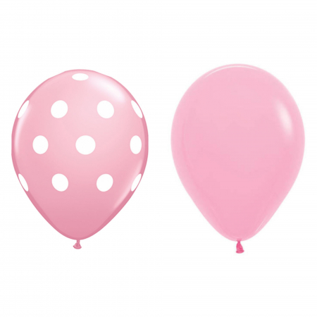 Articole de petrecere - Set 10 Baloane din Latex,  Model Party cu Buline si Simple, 30 cm, Roz, 2.8 g