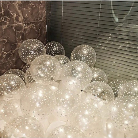 Set 10 Baloane din Latex Transparente, Model Party, 30 cm, Stelute Albe, 2.8 g [5]