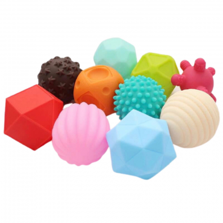 Set 10 mingi senzoriale texturate pentru bebelusi Early Education, multicolor [0]