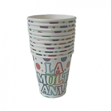Articole de petrecere - Set 10 Pahare, Imprimeu La Multi Ani, din Carton, 250 ml, 7 x 8.5 x 5 cm, Multicolor