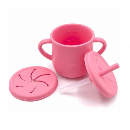 Set 10 Piese Servire Masa pentru Bebelusi si Copii din Silicon/Lemn, Ventuze Anti-alunecare, fara Alergeni, +6 Luni, Model Elefant, Roz [2]