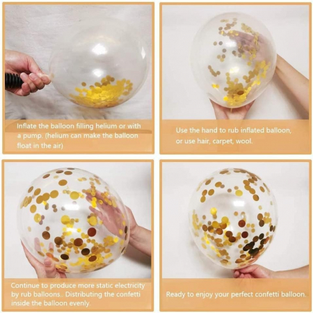 Set 16 Baloane din Latex,  Model Party, 30 cm, Alb, Auriu, Transparent Confetti, 2.8 g [2]
