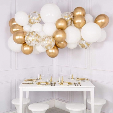 Set 16 Baloane din Latex,  Model Party, 30 cm, Alb, Auriu, Transparent Confetti, 2.8 g [5]