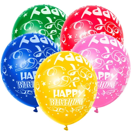 Accesorii Craft - Set 20 de baloane, multicolore, Happy Birthday, dimensiune 30 cm