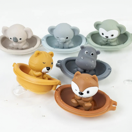 Set 6 Figurine de deget din silicon, Jucarii de baie Animale cu Barcuta, 12 piese, multicolor [4]