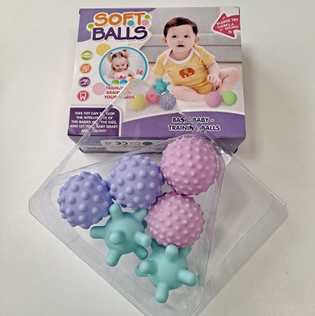 Set 6 mingi senzoriale bebe Soft Balls, multicolor [1]