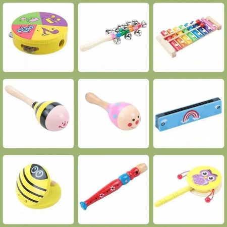 Set 9 Instrumente muzicale educative din lemn, multicolor [7]
