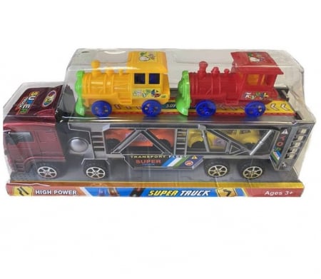 Set Camion trailer pentru transport, cu doua locomotive si doua masinute, multicolor [1]