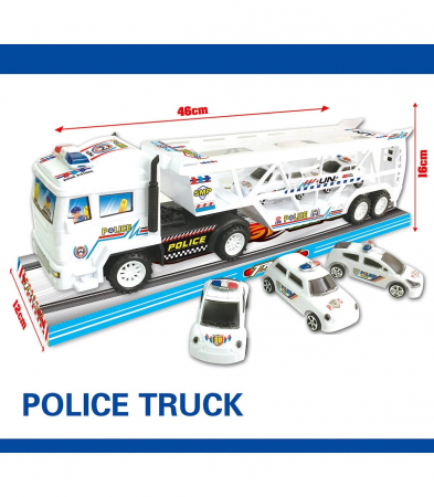 Camion trailer politie cu 5 masinute, multicolor [1]