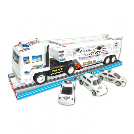 Camion trailer politie cu 5 masinute, multicolor [0]