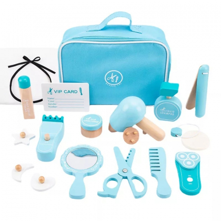 Jucarii Montessori din lemn - Set Coafor din lemn, 18 piese, multicolor