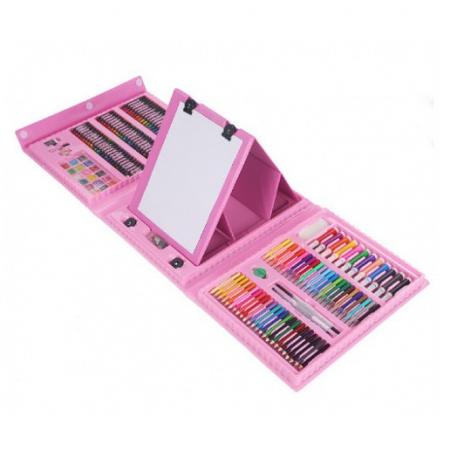 Accesorii Craft - Set Complet pentru Pictura si Desen Tip Servieta, 208 Piese, 3-12 Ani, Roz