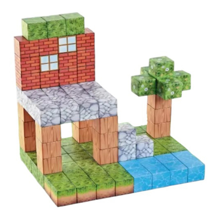Jocuri de constructie - Set cuburi magnetice Creative tip Minecraft, 103 piese, multicolor