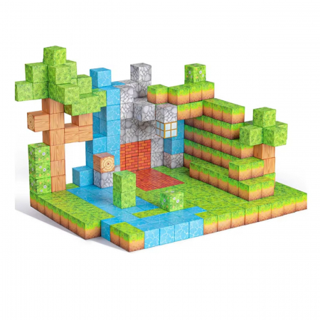 Jocuri de constructie - Set cuburi magnetice Creative tip Minecraft, 275 piese, multicolor