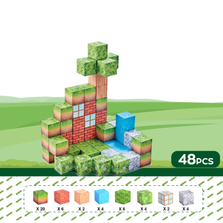 Set cuburi magnetice Creative tip Minecraft, 48 piese, multicolor [2]