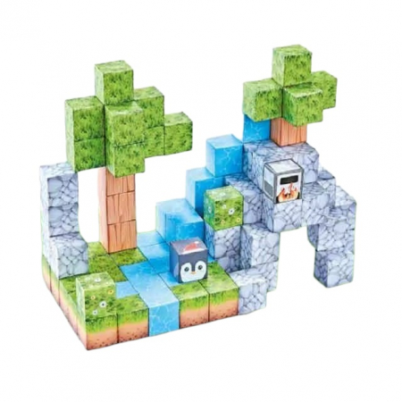 Jocuri de constructie - Set cuburi magnetice Creative tip Minecraft, 78 piese, multicolor