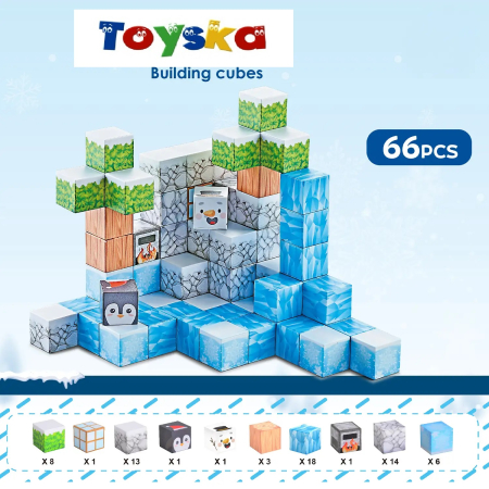 Set cuburi magnetice Creative tip Minecraft Ice, 66 piese, multicolor [1]