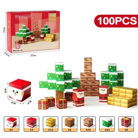 Set cuburi magnetice tip Minecraft Editie de Craciun, 100 piese, multicolor [4]