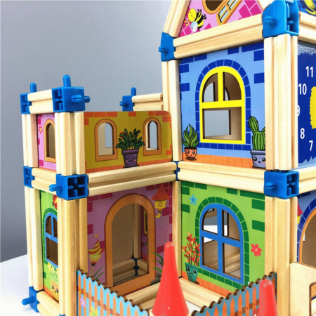 Set de constructie din lemn Micul Arhitect, 128 piese, multicolor [5]