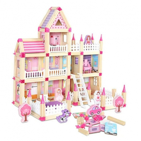 Jucarii Montessori din lemn - Set de constructie din lemn Micul Arhitect Princess, 298 piese, multicolor