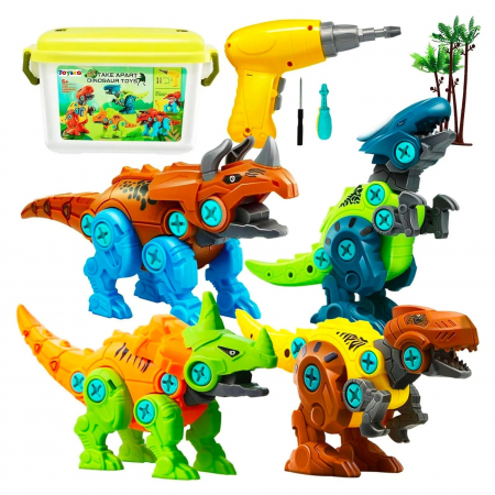 Jocuri puzzle - Set asamblare Dinozauri cu masina de gaurit si infiletat electrica, constructie DIY educational STEM