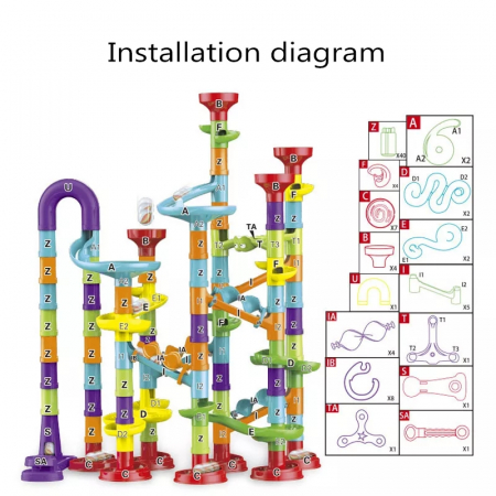 Set de constructie Marble Run cu bile din sticla, 113 piese, multicolor [4]