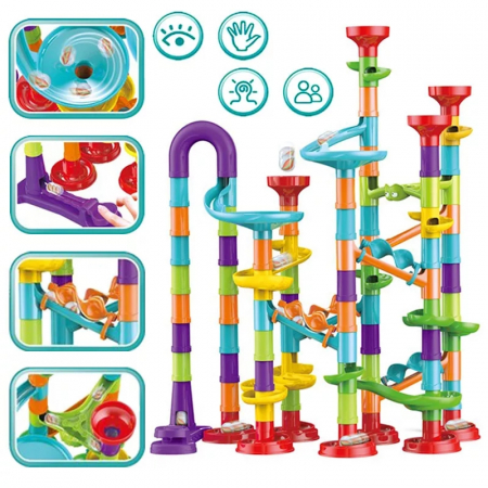 Set de constructie Marble Run cu bile din sticla, 113 piese, multicolor [1]