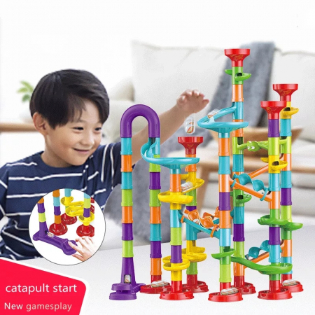 Set de constructie Marble Run cu bile din sticla, 113 piese, multicolor [2]