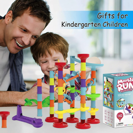 Set de constructie Marble Run cu bile din sticla, 142 piese, multicolor [2]