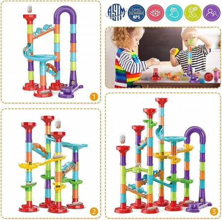 Set de constructie Marble Run cu bile din sticla, 142 piese, multicolor [3]