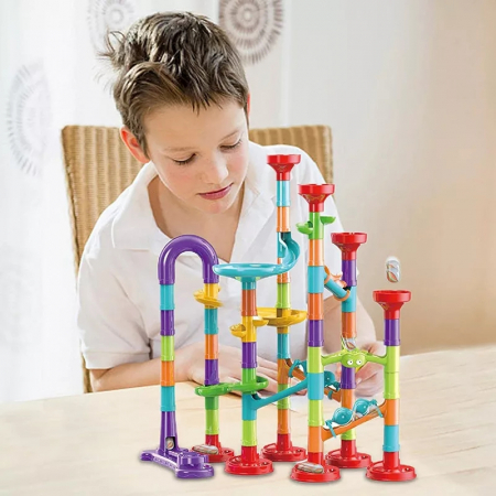 Set de constructie Marble Run cu bile din sticla, 93 piese, multicolor [1]