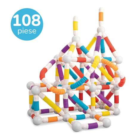 Set de constructie magnetic flexibil cu tuburi si bile, 108 piese, multicolor [3]