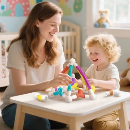 Set de constructie magnetic flexibil cu tuburi si bile, 45 piese, multicolor [4]