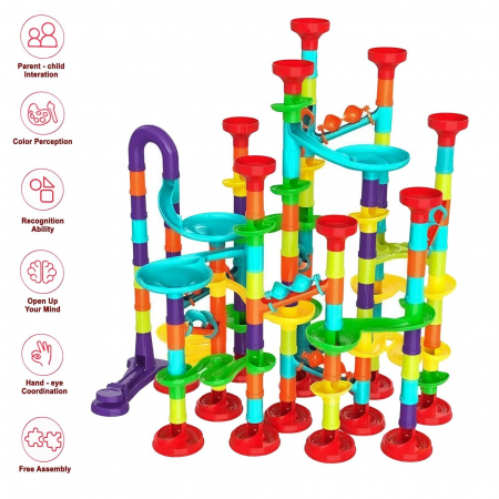 Set de constructie Marble Run cu bile din sticla, 197 piese, multicolor [7]